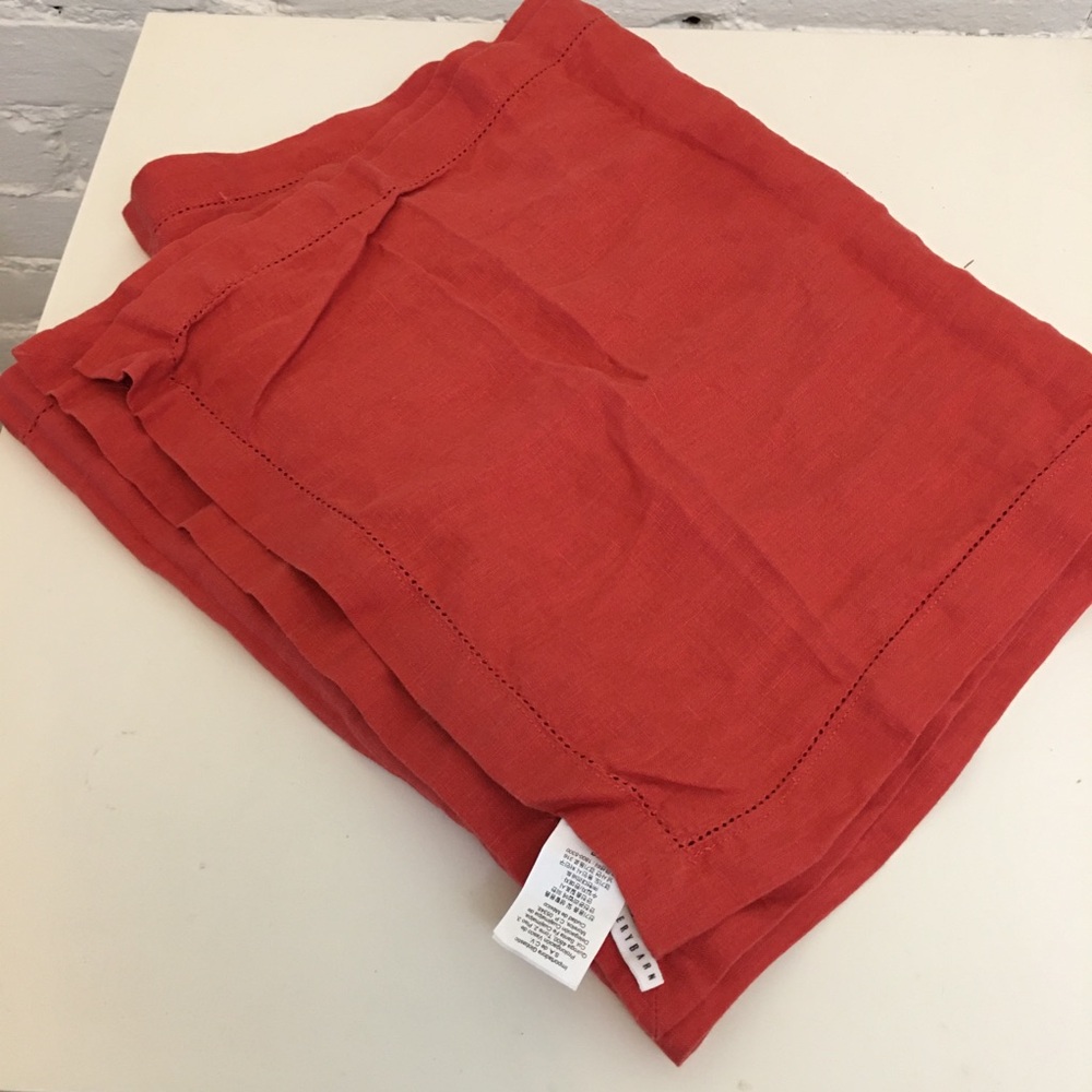 Pottery Barn linen hemstitch table runner rusty pink